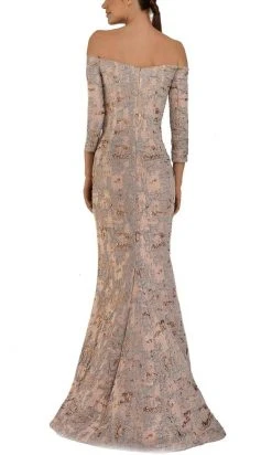 Janique - 67721 Quarter Sleeve Off Shoulder Jacquard Gown