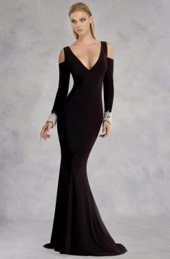 Janique - Captivating Long Sleeve Mermaid Gown With Crystallized Cuffs K6573