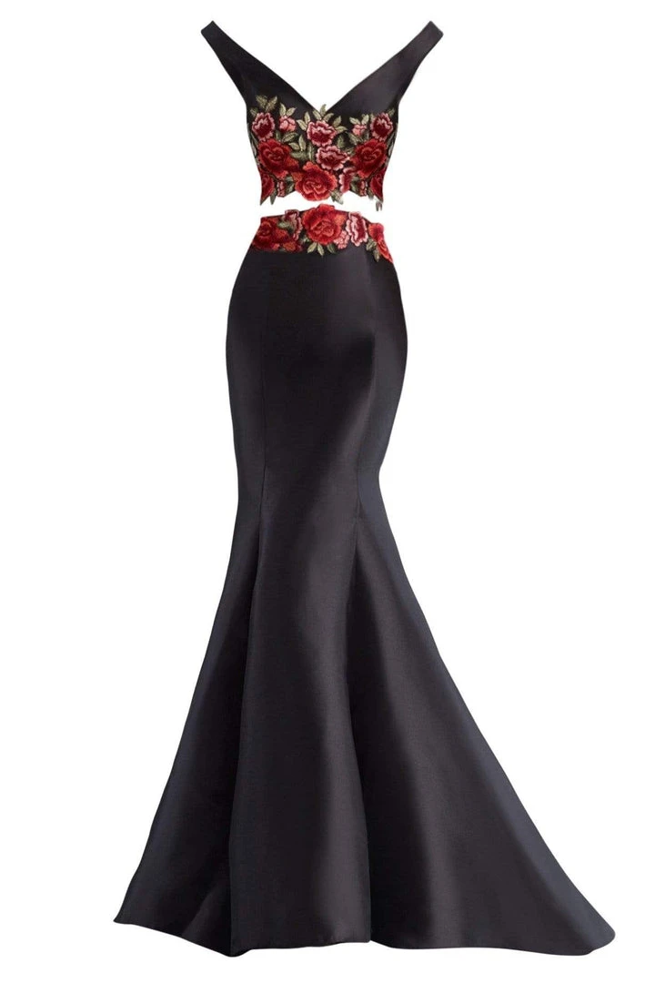 Janique - Embroidered Off-Shoulder Crop Top Trumpet Evening Gown With Court Train JA7004 Formal Gowns 5 Janique - Embroidered Off-Shoulder Crop Top Trumpet Evening Gown With Court Train JA7004 Formal Gowns