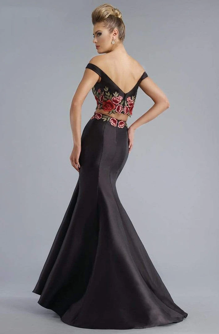 Janique - Embroidered Off-Shoulder Crop Top Trumpet Evening Gown With Court Train JA7004 Formal Gowns 4 Janique - Embroidered Off-Shoulder Crop Top Trumpet Evening Gown With Court Train JA7004 Formal Gowns