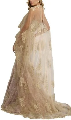 Janique - Embroidered Sweetheart Lace Evening Gown With Sheer High-Low Shawl W1718 6 Janique - Embroidered Sweetheart Lace Evening Gown With Sheer High-Low Shawl W1718