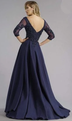 Formal Gowns Janique - Embroidered V-Neck Sleeved Long Mermaid Gown JA3009