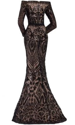 Janique - JA3017 Long Sleeve Geo-Sequined Mermaid Gown Formal Gowns