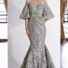 Janique - JA4013 Off-Shoulder Mermaid Evening Dress In Silver 2 Janique - JA4013 Off-Shoulder Mermaid Evening Dress In Silver