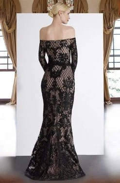 Formal Gowns Janique - JA4017 Off-Shoulder Long Sleeves Lace Dress In Silver