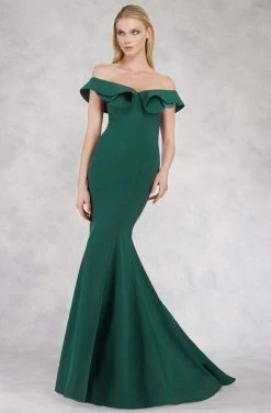 Janique - JQ1801 Split Off The Shoulder Mermaid Evening Gown Formal Gowns