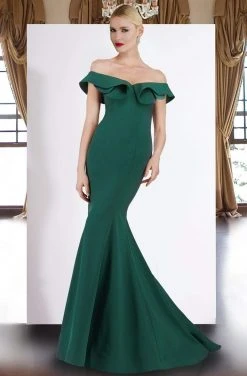 Janique - JQ1801 Split Off The Shoulder Mermaid Evening Gown Formal Gowns