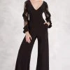Formal Gowns Janique - K6598 Long Sleeve V-neck Jumpsuit
