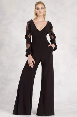 Formal Gowns Janique - K6598 Long Sleeve V-neck Jumpsuit