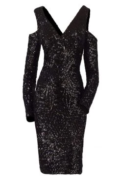 Cocktail Dresses Janique - K6612 Cold Shoulder Long Sleeve V Neckline Evening Dress 7 Cocktail Dresses Janique - K6612 Cold Shoulder Long Sleeve V Neckline Evening Dress