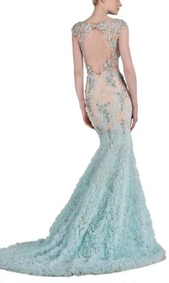 Janique - Lace And Tulle Floral Applique Flare Gown 1514