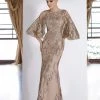Janique - Lace Embroidered Bell Sleeve Bateau Trumpet Dress W2073 - 1 Pc Champagne In Size 12 Available 1 Janique - Lace Embroidered Bell Sleeve Bateau Trumpet Dress W2073 - 1 Pc Champagne In Size 12 Available