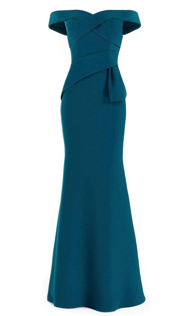 Janique - Off-Shoulder Wrap Style Trumpet Gown 16214 - 1 Pc Teal In Size 14 Available 4 Janique - Off-Shoulder Wrap Style Trumpet Gown 16214 - 1 Pc Teal In Size 14 Available