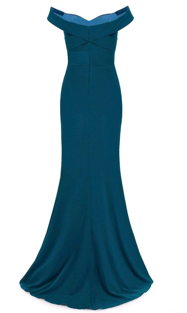 Janique - Off-Shoulder Wrap Style Trumpet Gown 16214 - 1 Pc Teal In Size 14 Available 5 Janique - Off-Shoulder Wrap Style Trumpet Gown 16214 - 1 Pc Teal In Size 14 Available