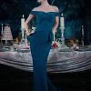 Janique - Off-Shoulder Wrap Style Trumpet Gown 16214 - 1 Pc Teal In Size 14 Available