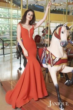 Formal Gowns Janique - Sleeveless Scalloped Deep V Neck Illusion Mermaid Gown W1711 15 Formal Gowns Janique - Sleeveless Scalloped Deep V Neck Illusion Mermaid Gown W1711