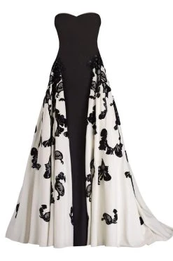 Formal Gowns Janique - Strapless Sweetheart Filigree Overlay Gown W1376