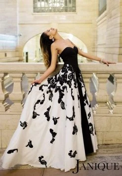 Formal Gowns Janique - Strapless Sweetheart Filigree Overlay Gown W1376
