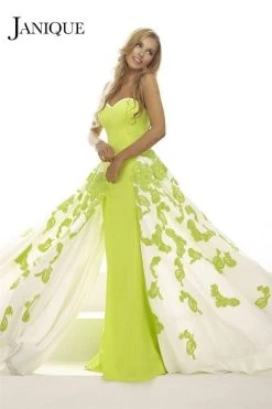 Formal Gowns Janique - Strapless Sweetheart Filigree Overlay Gown W1376