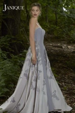 Formal Gowns Janique - Strapless Sweetheart Filigree Overlay Gown W1376