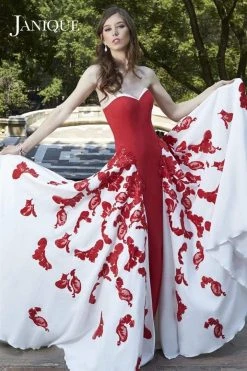 Janique - W1376 Strapless Sweetheart Fitted Dress With Overlay Formal Gowns 12 Janique - W1376 Strapless Sweetheart Fitted Dress With Overlay Formal Gowns
