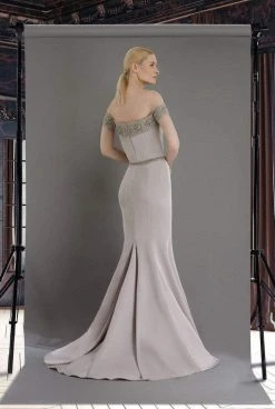 Janique - W2410 Embellished Off-Shoulder Mermaid Gown With Train Formal Gowns