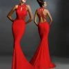 Formal Gowns Janique - W974 Jersey Gown In Red 1 Formal Gowns Janique - W974 Jersey Gown In Red