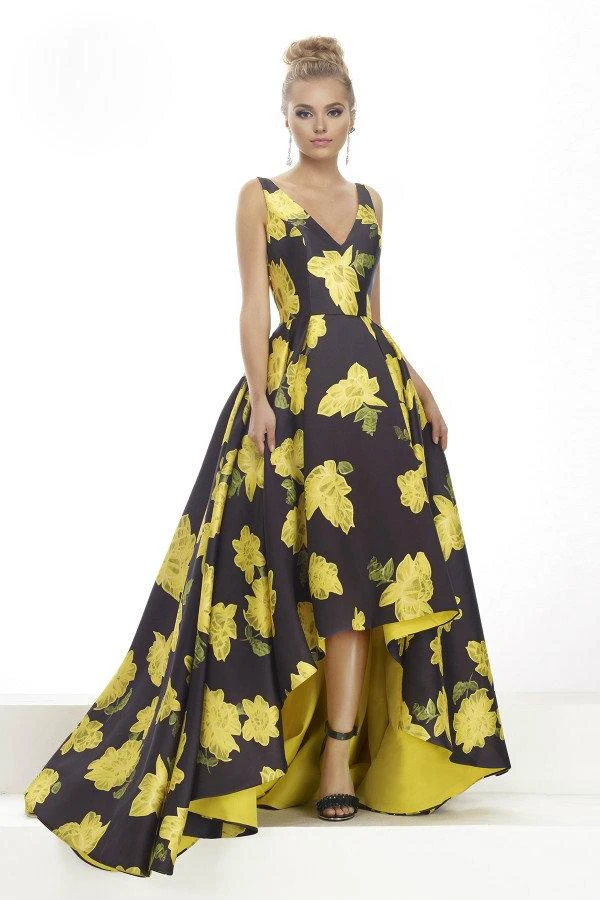 Formal Gowns Janique - Wide V Neck Hi-Lo Floral Ballgown JA2001 3 Formal Gowns Janique - Wide V Neck Hi-Lo Floral Ballgown JA2001