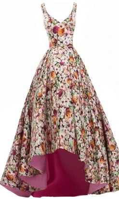 Formal Gowns Janique - Wide V Neck Hi-Lo Floral Ballgown JA2001 8 Formal Gowns Janique - Wide V Neck Hi-Lo Floral Ballgown JA2001