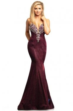 Formal Gowns Johnathan Kayne - 2007 Beaded Plunge Metallic Glitter Mermaid Gown