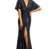 Formal Gowns Johnathan Kayne - 2015 Plunging V Neck Kimono Sleeves Sequins Gown