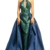 Formal Gowns Johnathan Kayne - 2016 Sequined High Halter Dress With Overskirt