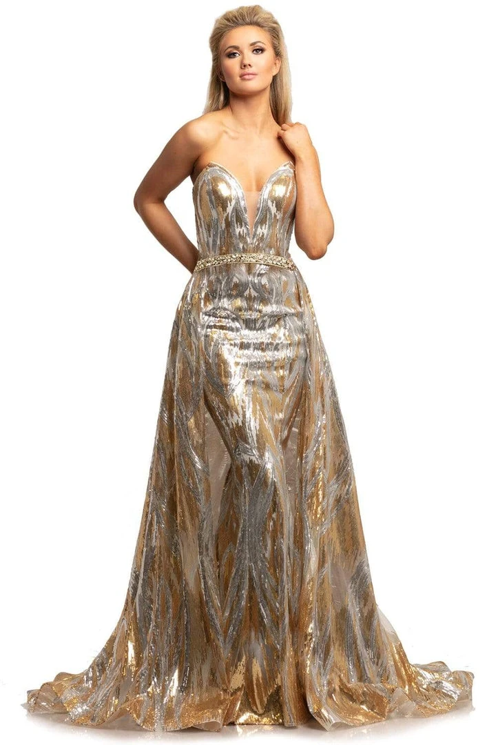 Johnathan Kayne - 2025 Embellished Two Tone Deep V-neck Trumpet Dress 6 Johnathan Kayne - 2025 Embellished Two Tone Deep V-neck Trumpet Dress