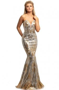 Johnathan Kayne - 2025 Embellished Two Tone Deep V-neck Trumpet Dress 8 Johnathan Kayne - 2025 Embellished Two Tone Deep V-neck Trumpet Dress