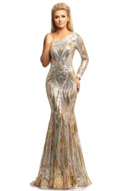 Johnathan Kayne - 2031 Sequined Long Sleeve Trumpet Dress