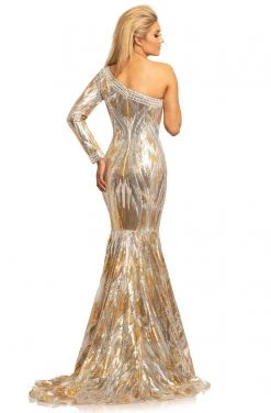 Johnathan Kayne - 2031 Sequined Long Sleeve Trumpet Dress