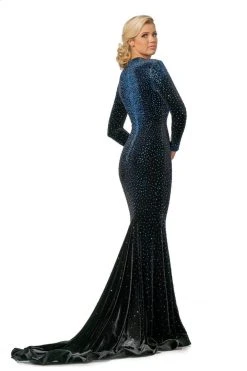 Formal Gowns Johnathan Kayne - 2045 Bedazzled Long Sleeve V-neck Trumpet Dress - 1 Pc Black-Ab In Size 16 Available 8 Formal Gowns Johnathan Kayne - 2045 Bedazzled Long Sleeve V-neck Trumpet Dress - 1 Pc Black-Ab In Size 16 Available