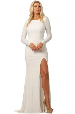 Johnathan Kayne - 2070 Long Sleeves Dress With Slit