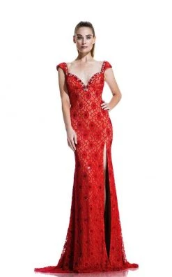Johnathan Kayne - 535 Cap Sleeve Lace Accented Gown 12 Johnathan Kayne - 535 Cap Sleeve Lace Accented Gown