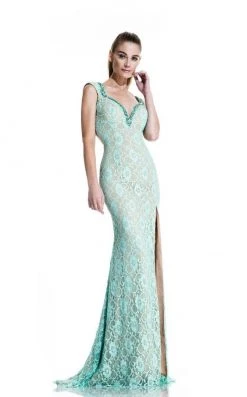 Johnathan Kayne - 535 Cap Sleeve Lace Accented Gown