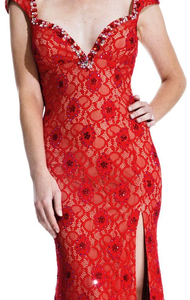 Johnathan Kayne - 535 Cap Sleeve Lace Accented Gown 7 Johnathan Kayne - 535 Cap Sleeve Lace Accented Gown