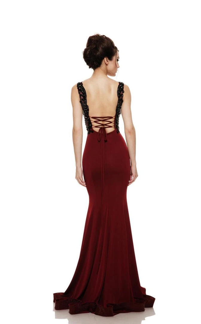Johnathan Kayne - 6044 Vampy Beaded Lace Up Mermaid Gown Formal Gowns 4 Johnathan Kayne - 6044 Vampy Beaded Lace Up Mermaid Gown Formal Gowns