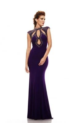 Johnathan Kayne - 6079 Decadent Studded High Neck Evening Gown