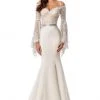 Johnathan Kayne - 7244 Bell Sleeve Off Shoulder Sparkly Mermaid Gown - 1 Pc Ivory/Nude In Size 8 Available Formal Gowns