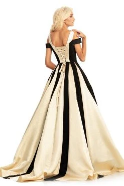 Johnathan Kayne - 9000 Two Tone V-neck Pleated Ballgown Formal Gowns
