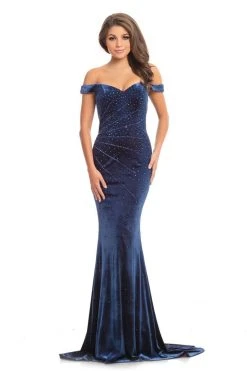 Johnathan Kayne - 9011 Radiantly Beaded Off Shoulder Velvet Gown Formal Gowns