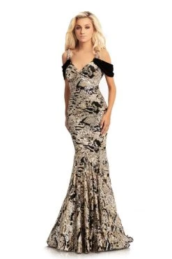 Johnathan Kayne - 9013 Sequined Velvet Draped Mermaid Gown Formal Gowns