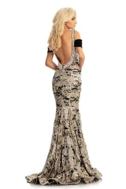 Johnathan Kayne - 9013 Sequined Velvet Draped Mermaid Gown Formal Gowns