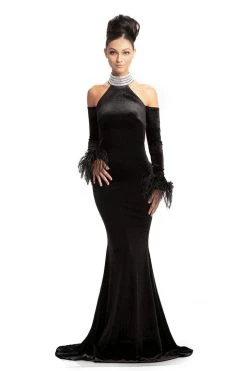 Formal Gowns Johnathan Kayne - 9015 Crystal Embellished High Velvet Mermaid Gown