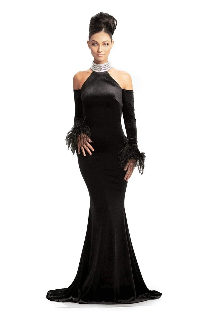 Formal Gowns Johnathan Kayne - 9015 Crystal Embellished High Velvet Mermaid Gown 3 Formal Gowns Johnathan Kayne - 9015 Crystal Embellished High Velvet Mermaid Gown
